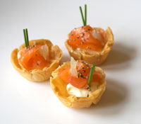 Deep Filo Tarts Filled with Smoked Salmon, Cracked Black Pepper and Lime