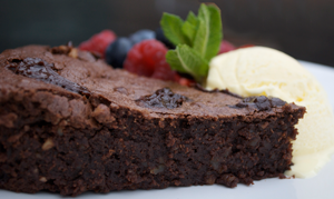 chocolate brownies with chocolate sauce and ice-cream